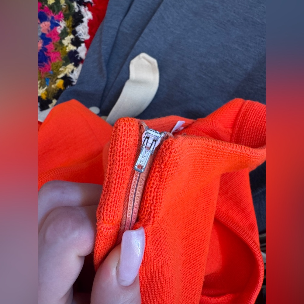 60s Vintage Bright Orange Knit Scooter Dress Sz M - Picture 6 of 13